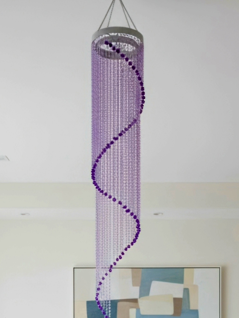 Bohemian 4FEET LONG BEADED SPIRAL CHRISTAL CHANDELIER WINDCHIME PINK/PURPLE